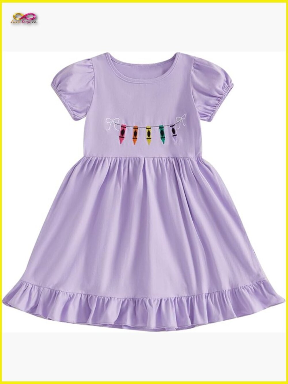 Toddler Girl Back to School Dress Puff Sleeve A-Line Casual Playwear